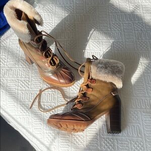 Pikolinos leather suede heeled Women's Brown Fur Ankle winter Boots